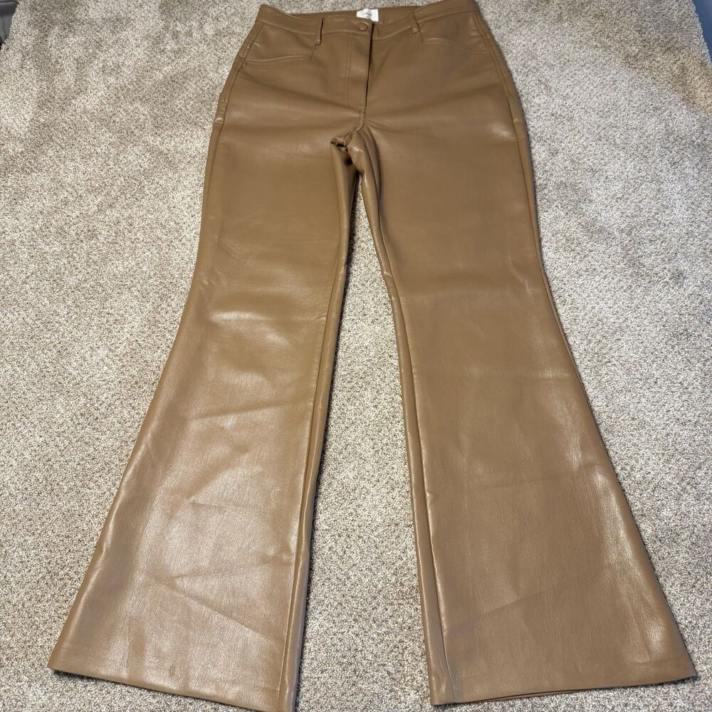 Aritzia Wilfred Melina Flare Pants Vegan Faux Leather Camel Brown Size 10